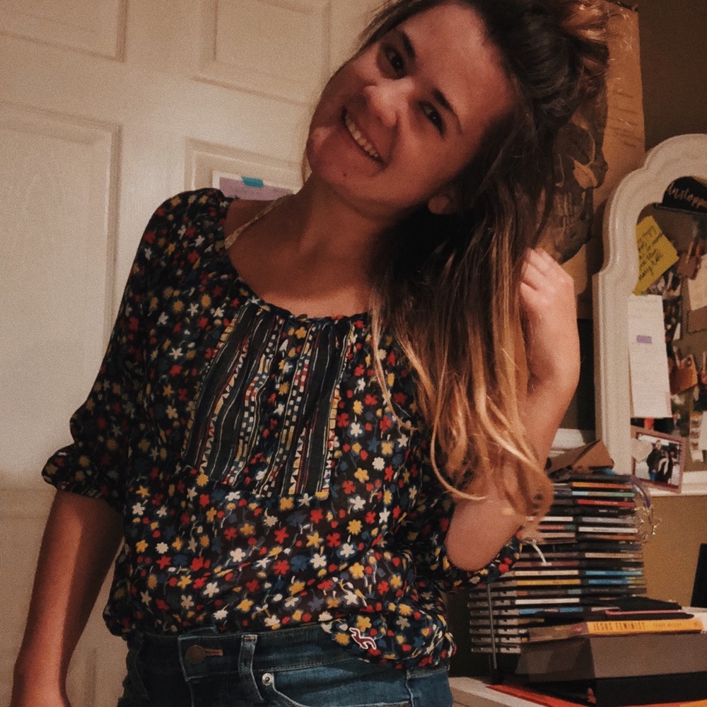 sheer floral blouse